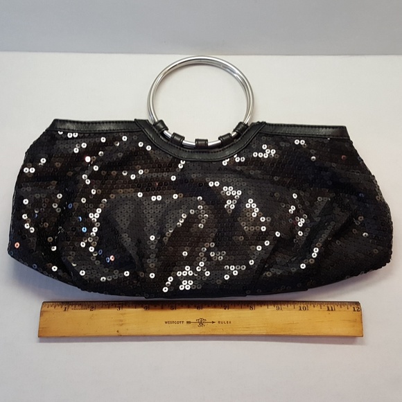 Chateau, Black Sequin Purse - Silver Round Handles - Picture 5 of 8